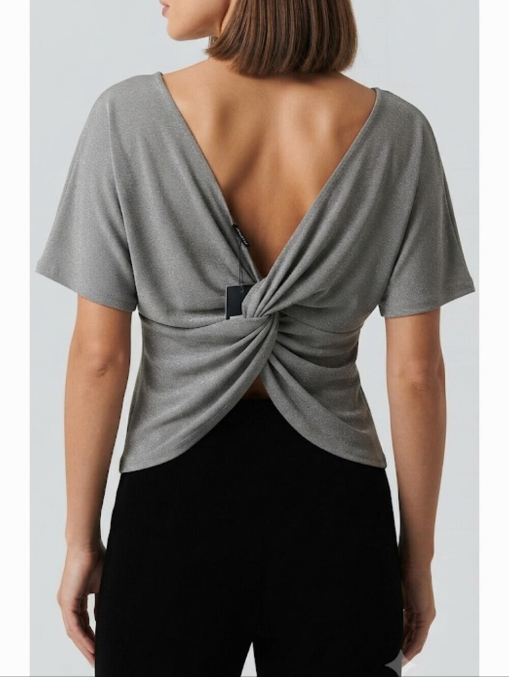 Fashion Nova Gray Twist-Front Crop Top - Picture 1 of 7